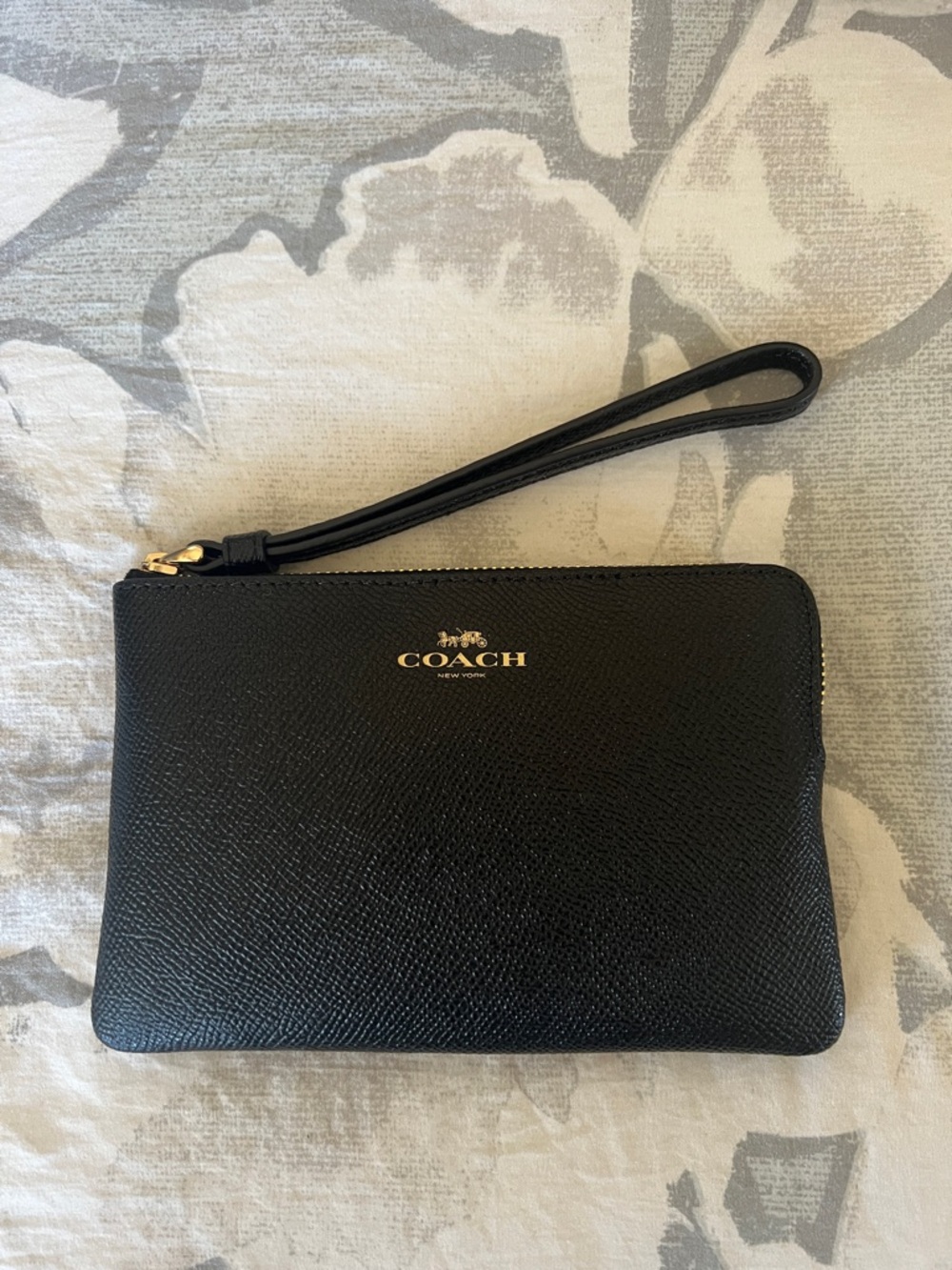 Coach Black Leather Wristlet with Gold Logo